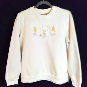 Studio Works Ivory sweatshirt with gold snowman and trees Large